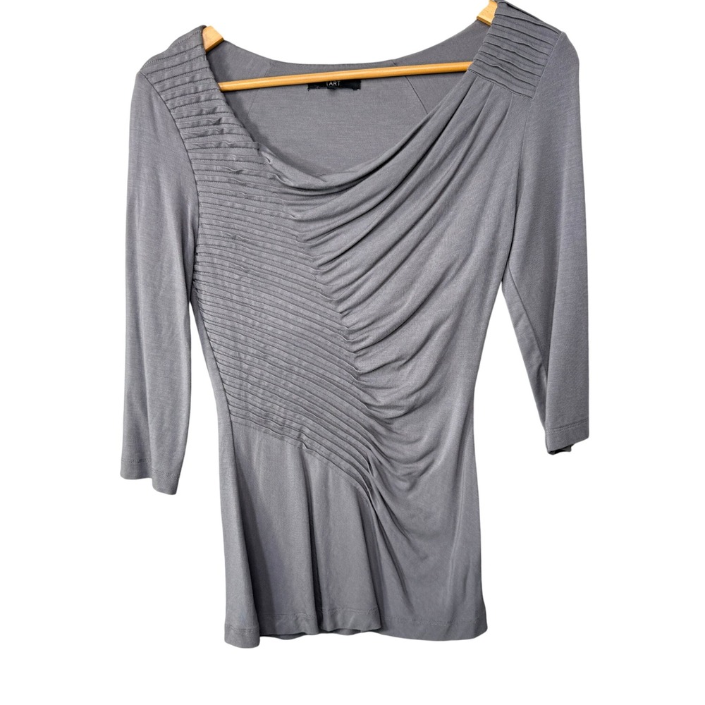 TART Pleated Gray Quarter Sleeve Soft Comfortable Top Funky Fitted Luxury Size S